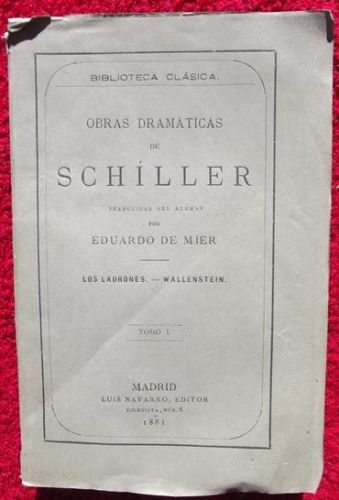 Portada del libro de Obras dramáticas de Schiller. Tomo I.