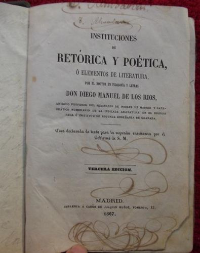 Portada del libro de Instituciones de retórica y poética o elementos de literatura