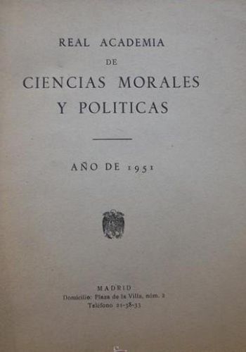 Portada del libro de Anuario 1951. Real Academia de Ciencias Morales y Políticas