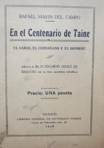 Portada del libro de En el centenario de Taine