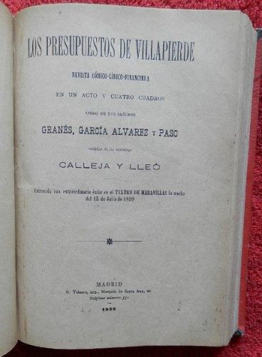 Portada del libro de 20 libretos de zarzuela, y otras piezas teatrales musicadas.