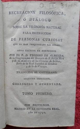 Portada del libro de Recreación filosófica o diálogo sobre la filosofía natural