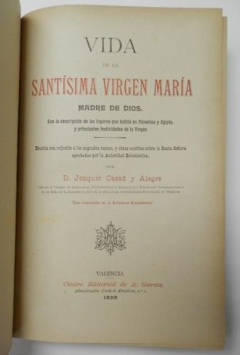 Portada del libro de Vida de la Santísima Virgen María