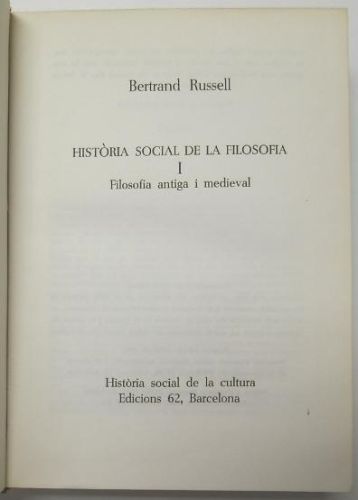 Portada del libro de Història social de la filosofia (1: Filosofia antiga i medieval; 2: La filosofia moderna)