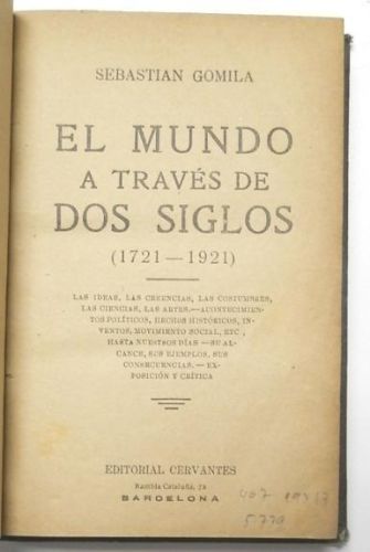 Portada del libro de El mundo a través de dos siglos (1721-1921)