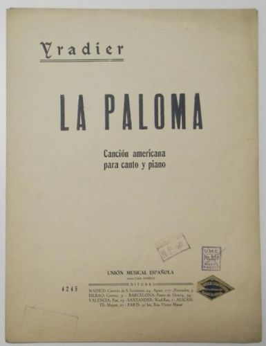 Portada del libro de Partitura. Vradier - La Paloma