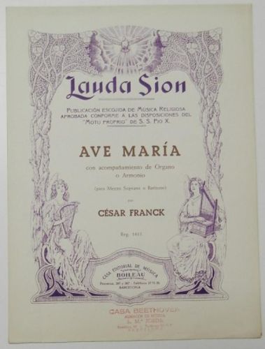 Portada del libro de Partitura Lauda Sion. Ave María con acompañamiento de órgano o armonio por César Franck.