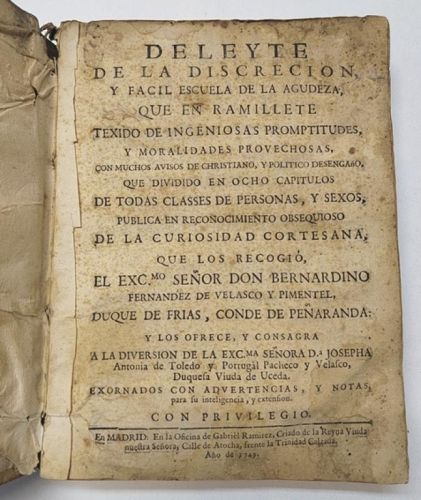 Portada del libro de Deleyte de la discreción y fácil escuela de la agudeza que en ramillete texido de ingeniosas promptitudes,...