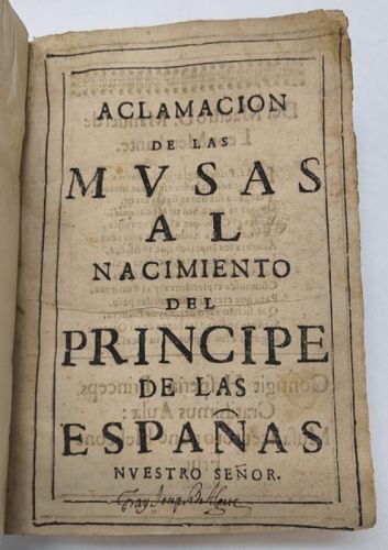 Portada del libro de Aclamación de las musas al nacimiento del Príncipe de las Españas nuestro señor