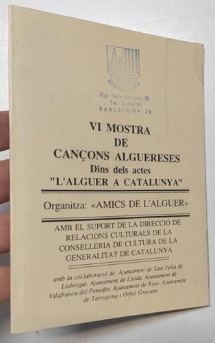 Portada del libro de VI Mostra de cançons alguereses