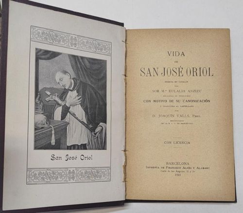 Portada del libro de Vida de San José Oriol