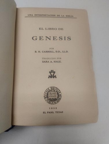 Portada del libro de Una interpretación de la Biblia. El libro de Genesis