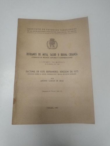 Portada del libro de Refranes de mesa, salud y buena crianza